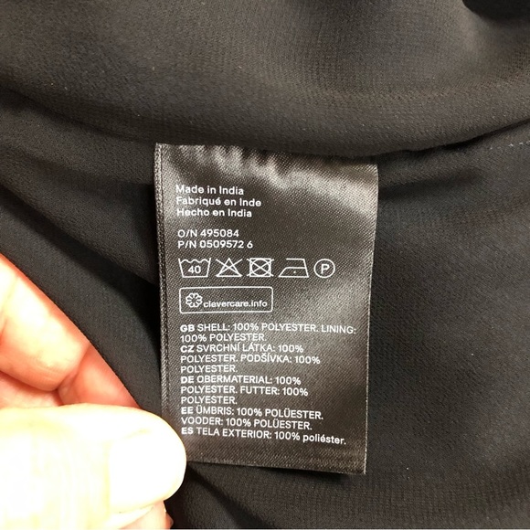 H&M Dress Small Stand Up Collar Sleeveless V Neck Lined Shirt Tail Hem NavyBlack - Picture 9 of 9